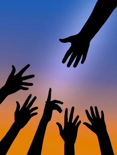 Several hands symbolising help and unity in alcohol recovery