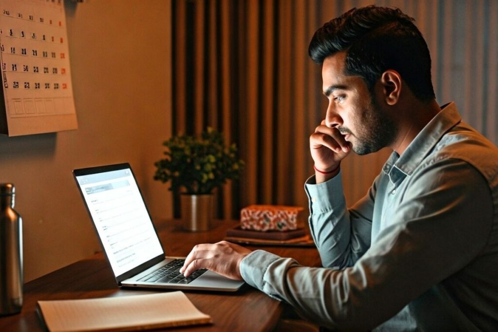 Young professional reading alcohol recovery guidance on a laptop.So, you’ve been thinking about therapy.