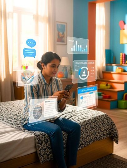 Girl using mobile to find answers from AI chatbots.