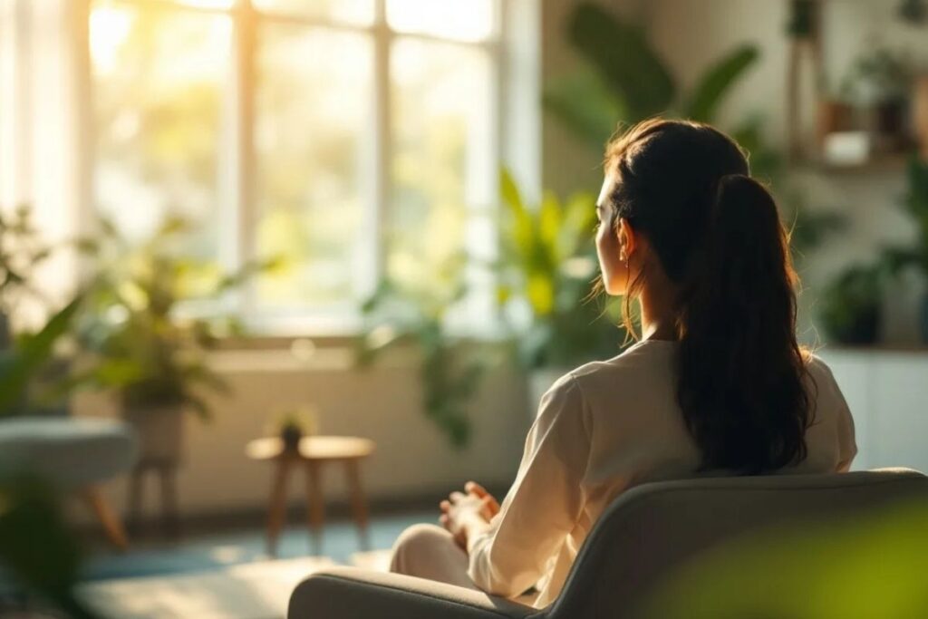 Young woman in deep thought at rehab centre in Punjab