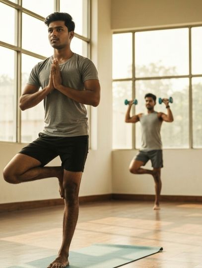 Young professional practicing yoga to support addiction recovery.