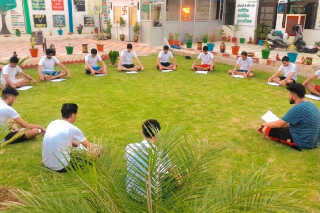 Serene therapy garden outside patient rooms for healing and reflection