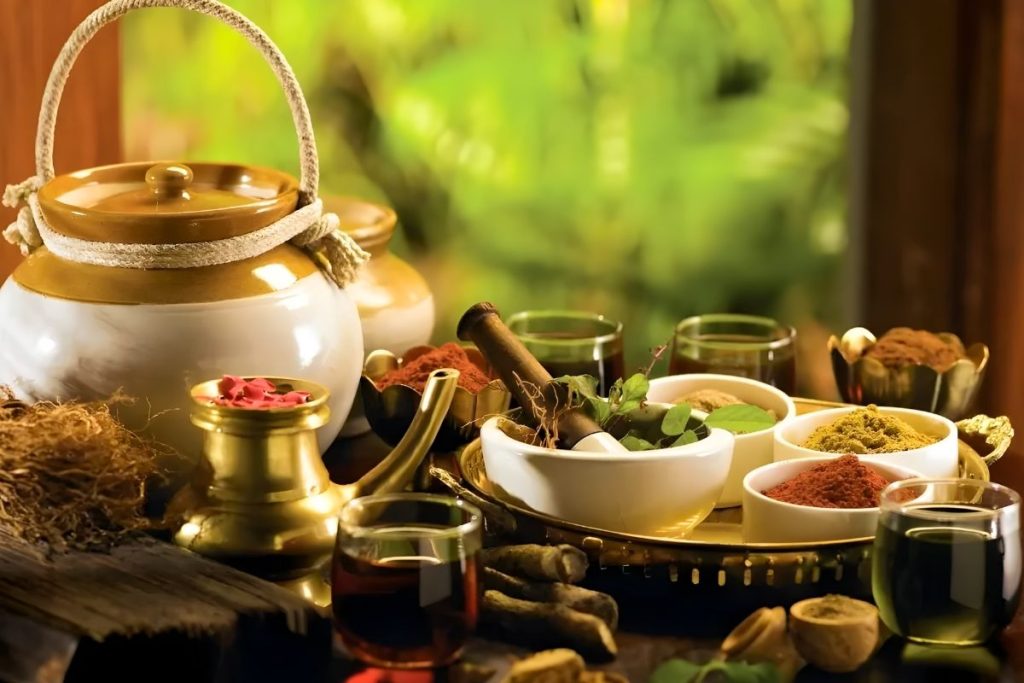 Traditional Ayurvedic herbs supporting healing at Ayurveda rehabilitation in Assam.