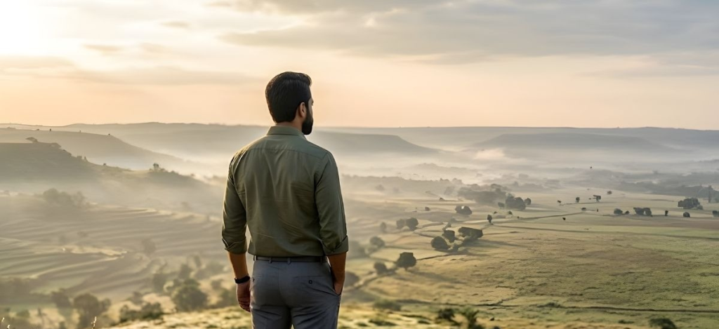 A man standing alone with emotional resilience against cravings