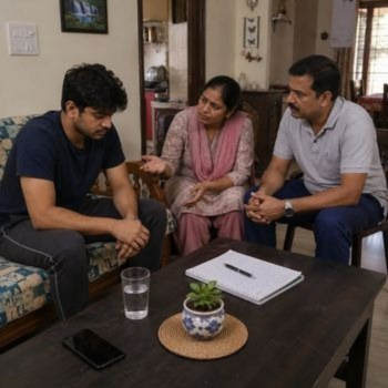 Parents talking with their son