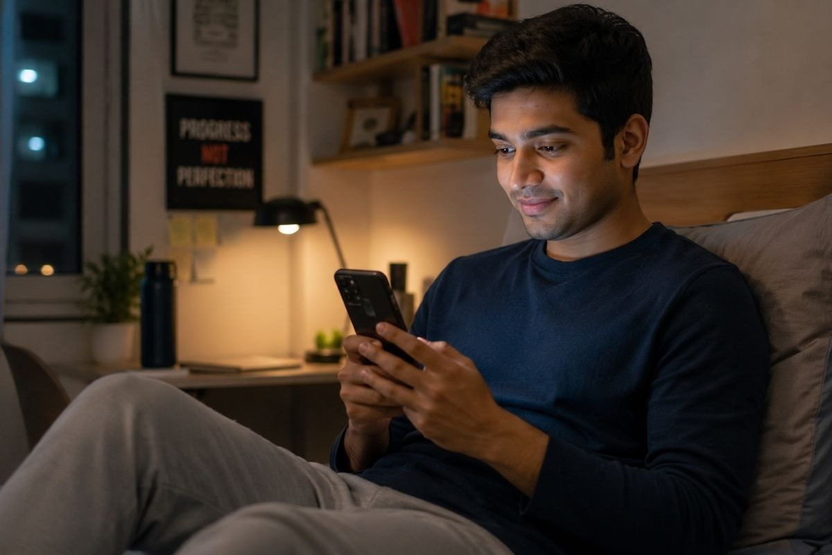 A person using a digital de-addiction platform with peer support