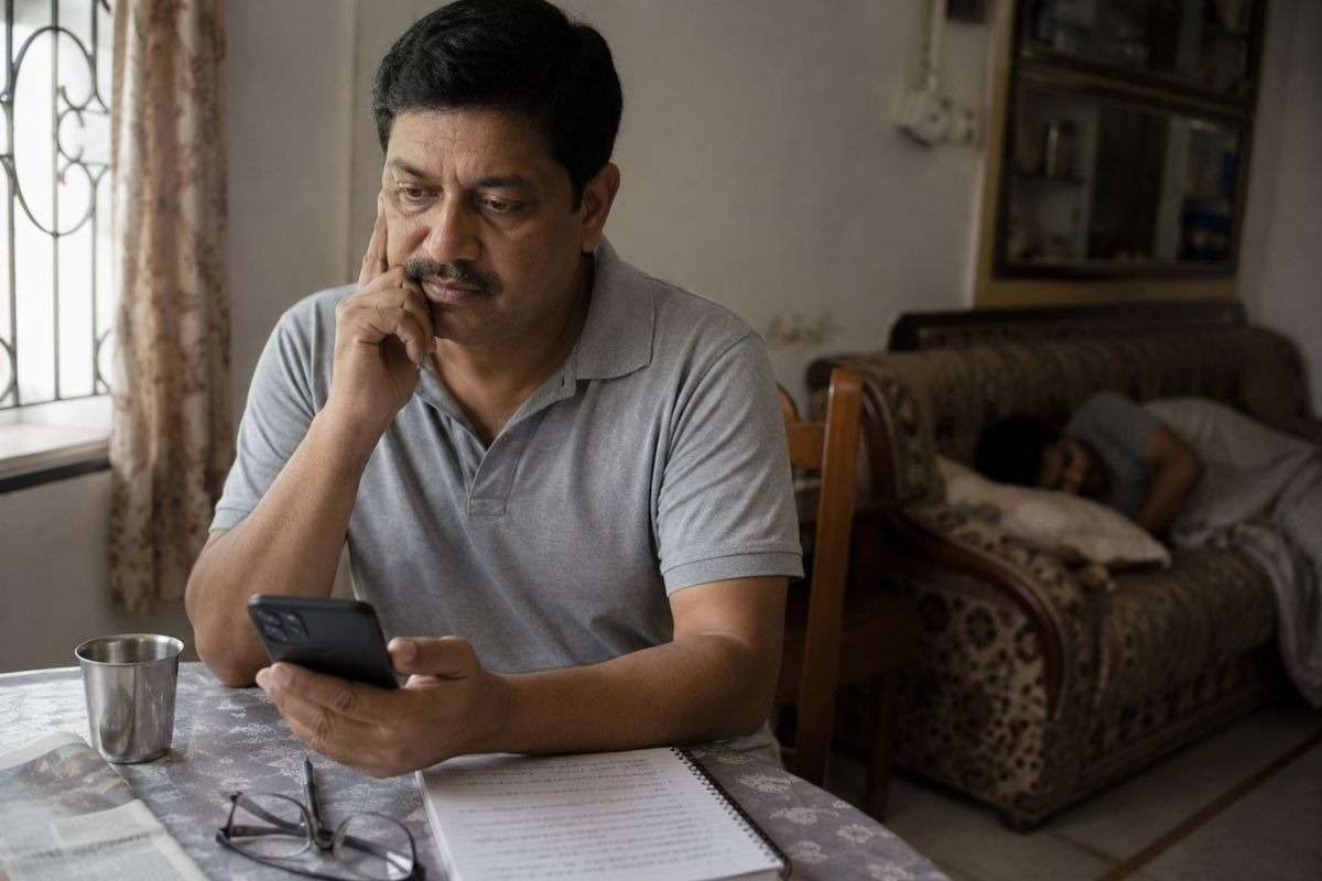 Elderly man searching Top Drug and Alcohol Rehab Centres in Hyderabad on his smartphone.
